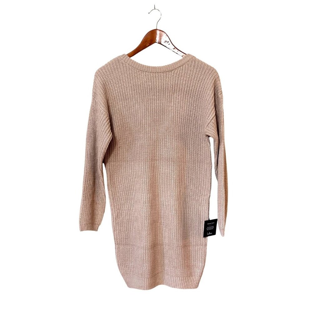 NWT Lulu’s backless/reversible‎ V Knit Sweater Mini Dress Beige Ribbed Small